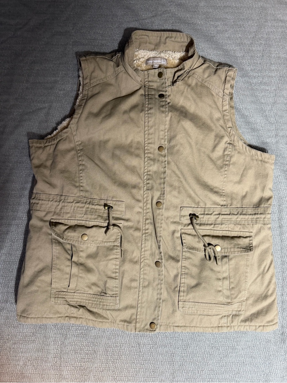 Victory Outfitters Utility Vest Mens 2XL Beige Khaki Sherpa Lined Full Zip